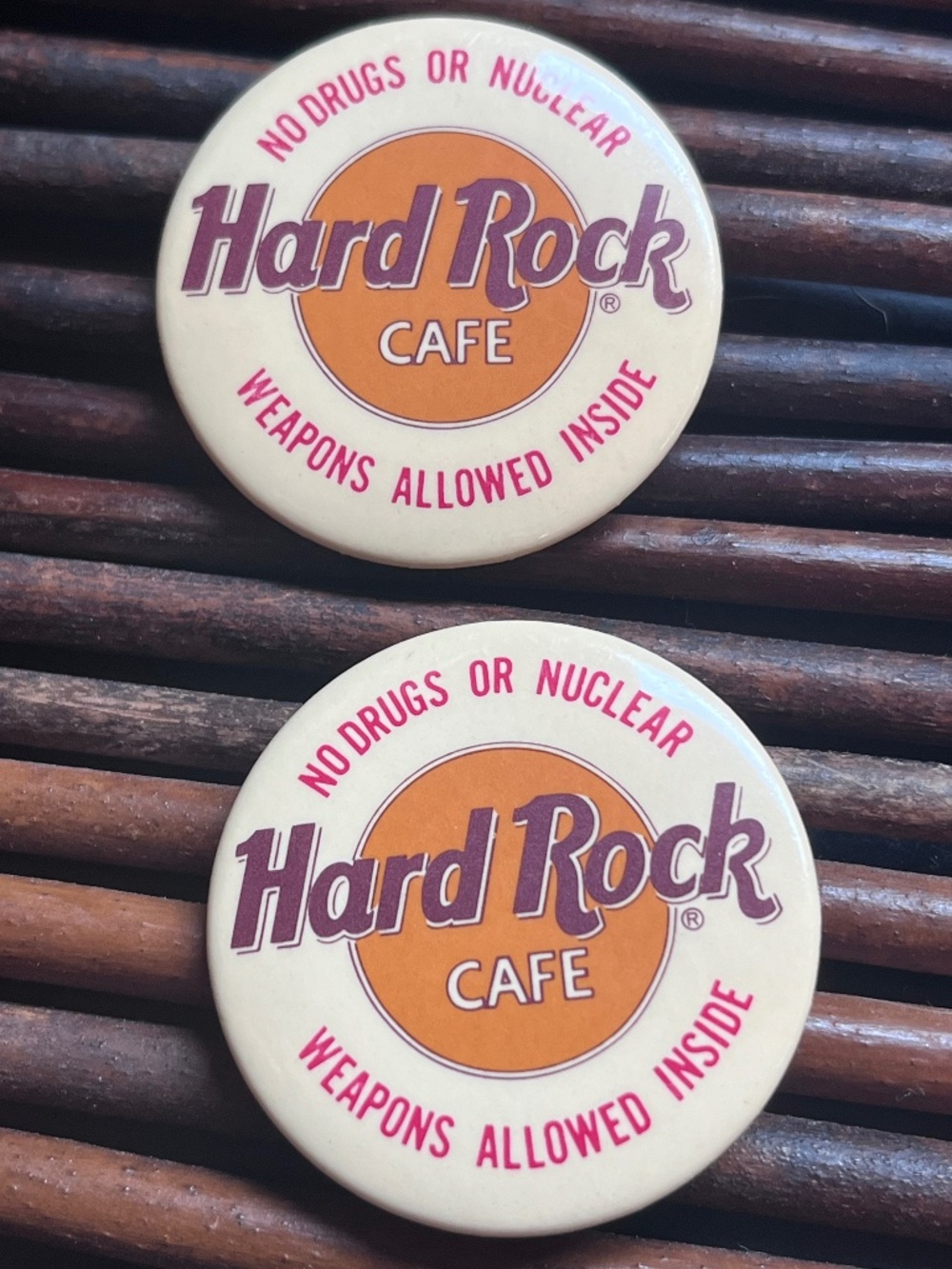 Hard Rock Cafe No Drugs Or Nuclear Weapons Allowed Inside Vintage Set of 2 Pins